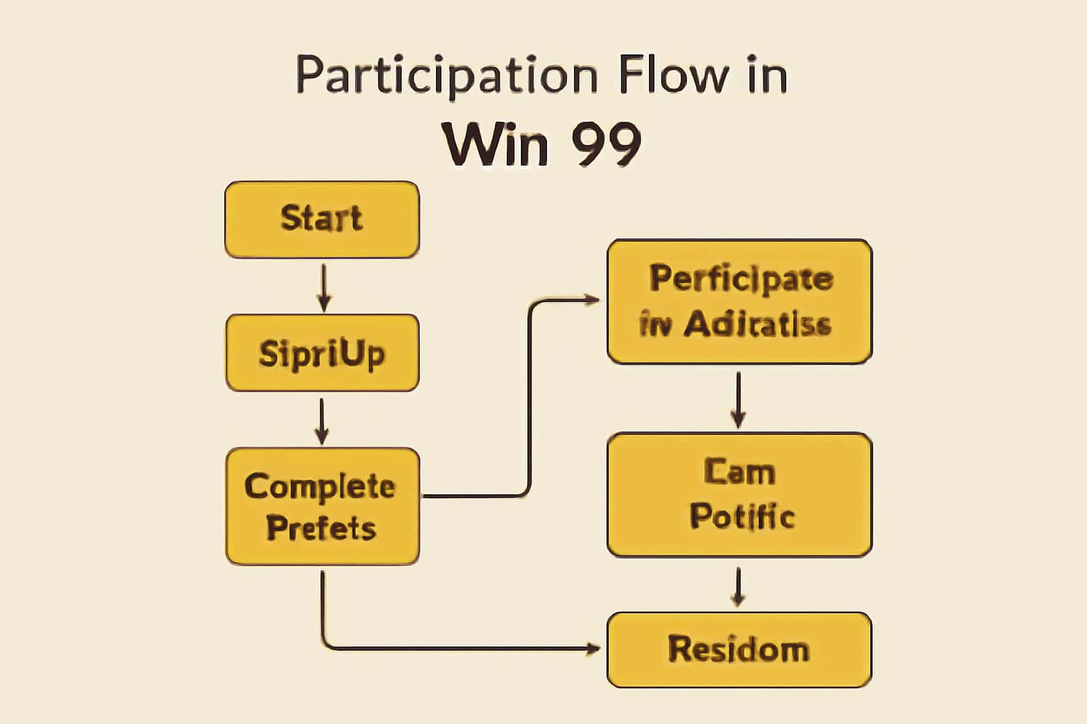A futuristic depiction of the participation flow process in Win 99, illuminated with #c99914 accents.