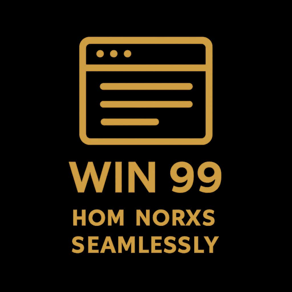 A simple badge depicting the essence of Win 99 with clear text.