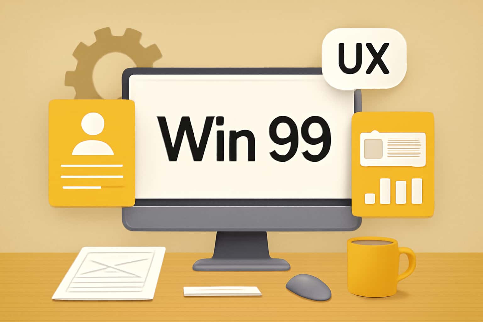 An informative depiction of the user experience with Win 99, showcasing key interface elements.